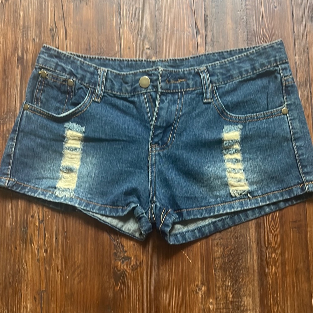 Denim shorts with American flag back pocket